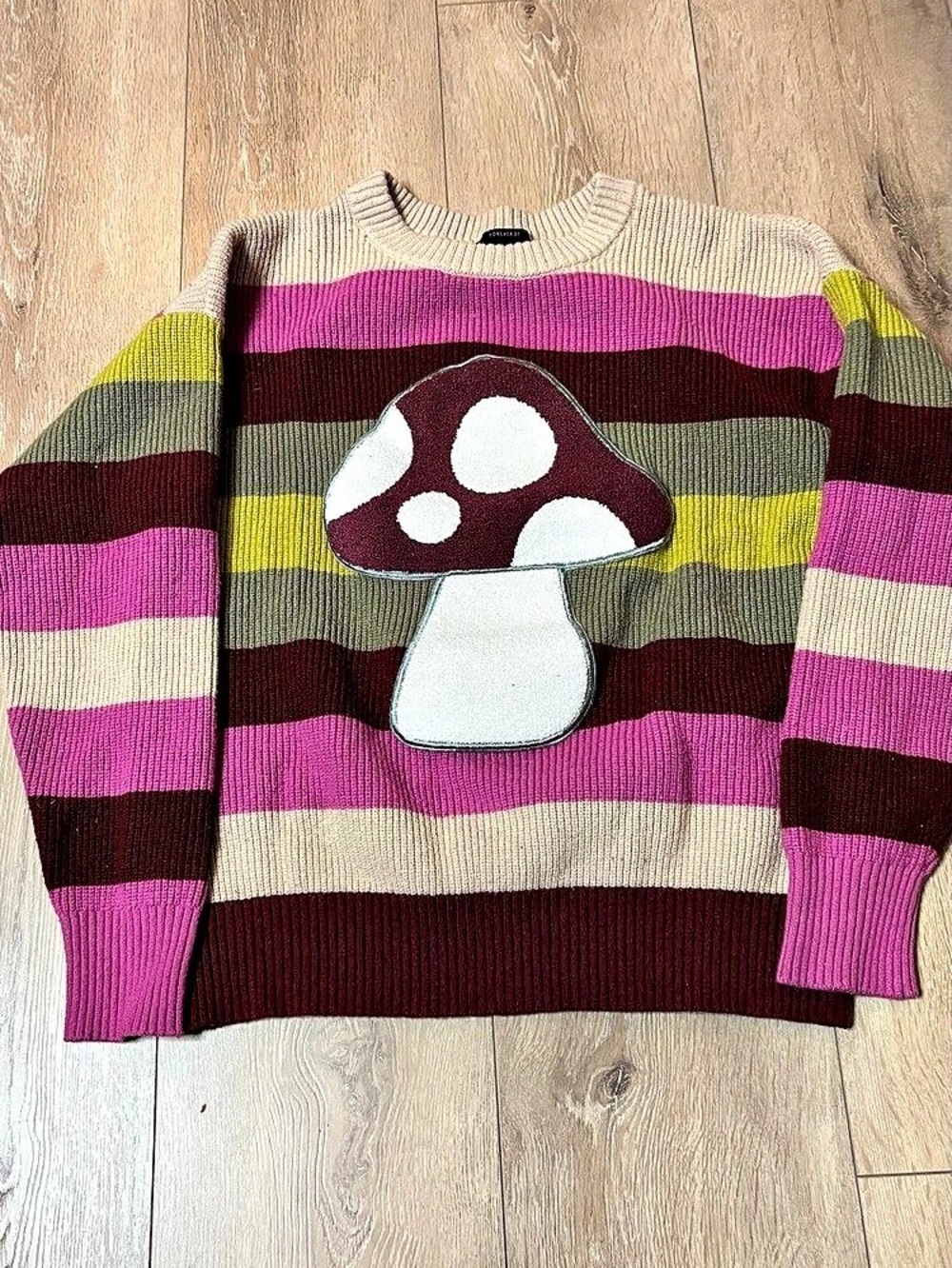 Forever 21 fall Striped Mushroom Sweater in Pink & Brown Large